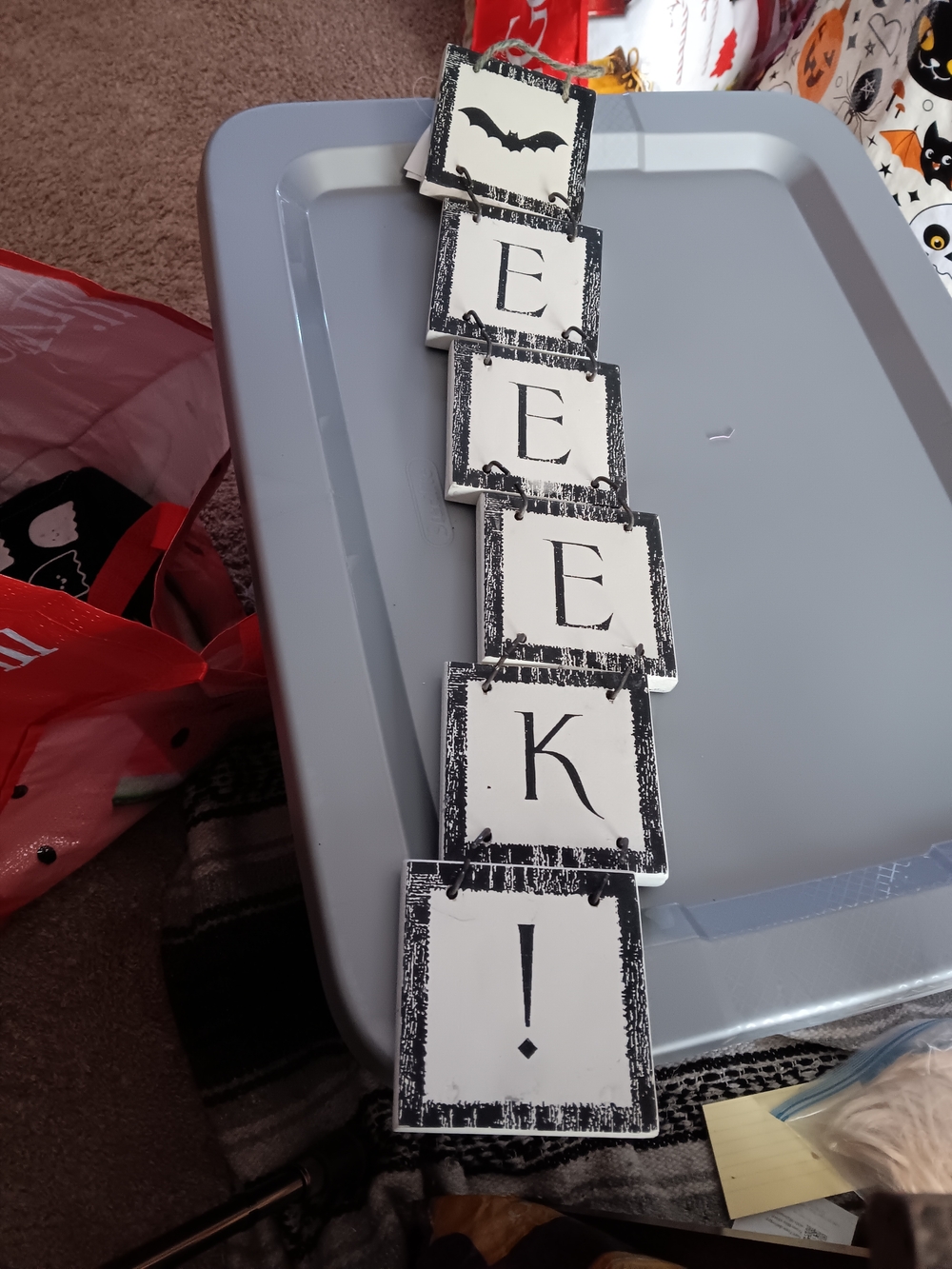 Halloween "EEK!" Letter Block Door Hanging - Black and White